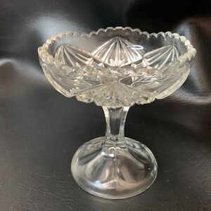 Crystal Sawtooth Cut Starburst Design Candy Trinket Nuts Fruit Stem Serving Dish
